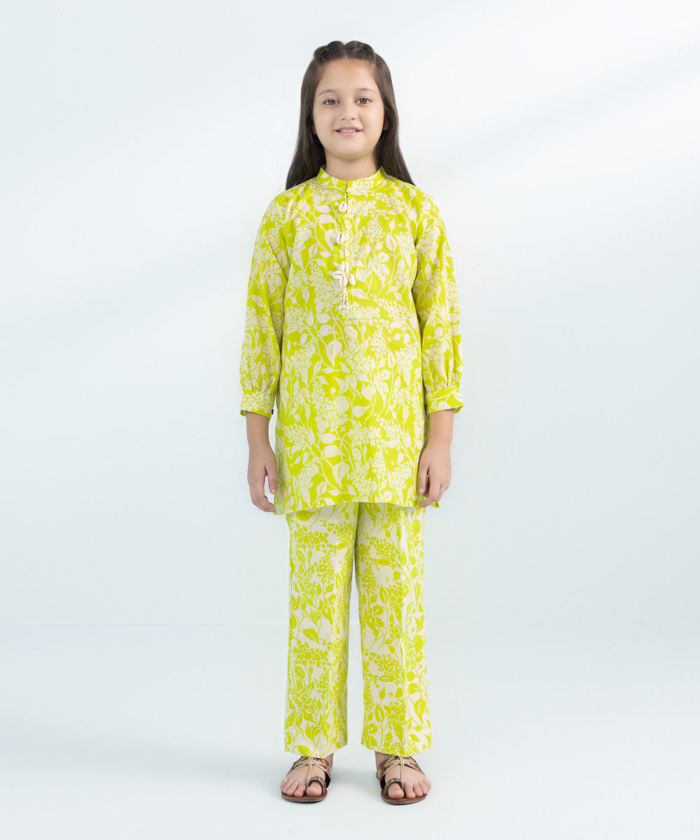 Kids East Girls Lime Green 2 Piece Printed Lawn Suit