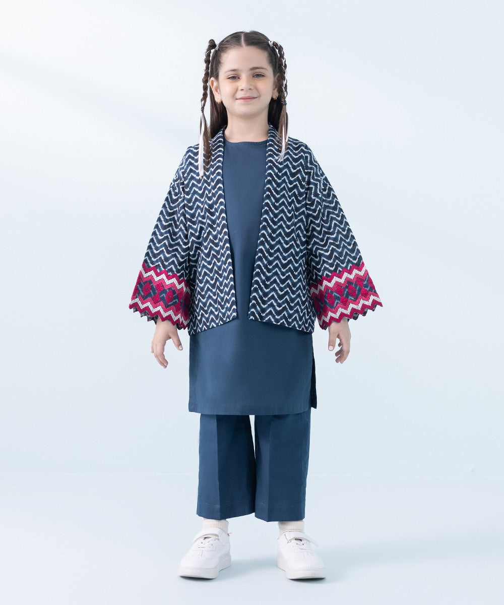 Kids East Girls Blue 3 Piece Embroidered Lawn Suit