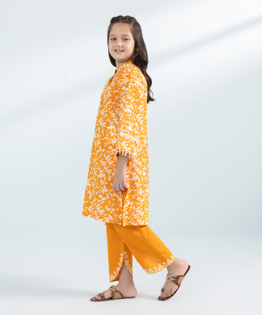 Kids East Girls Orange 3 Piece Embroidered Lawn Suit