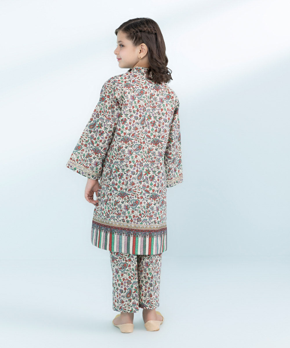 Kid Girls Multicoloured 2 Piece- Embroidered Khaddar Suit