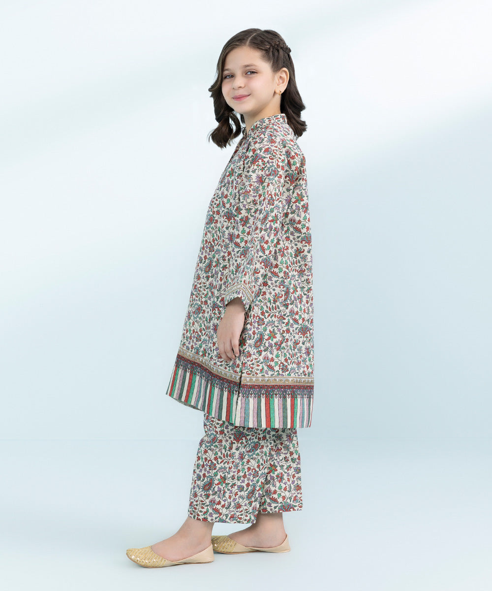 Kid Girls Multicoloured 2 Piece- Embroidered Khaddar Suit