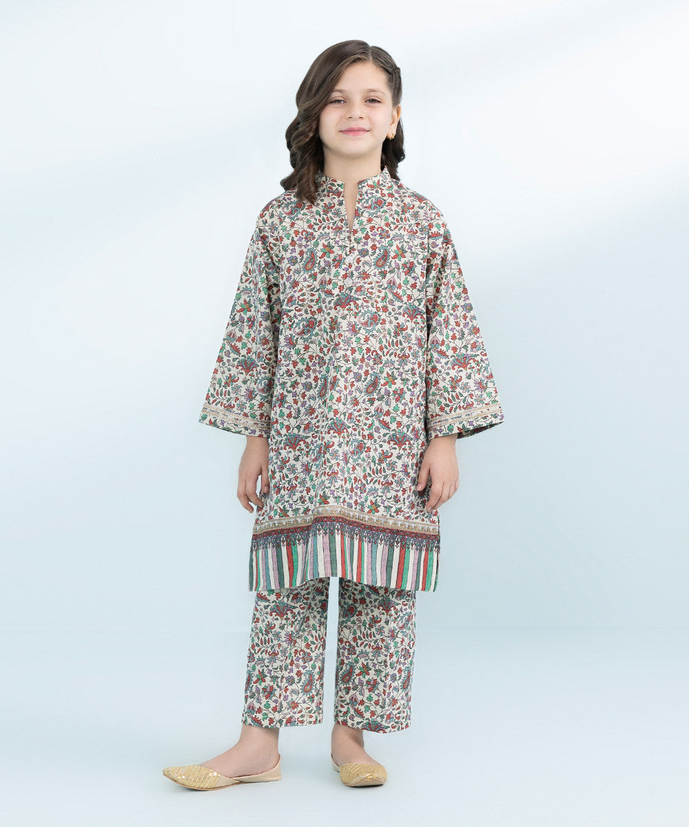 Kid Girls Multicoloured 2 Piece- Embroidered Khaddar Suit