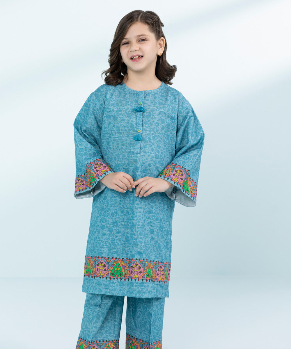 Kid Girls Ice Blue 2 Piece- Printed Multi Neps Dress