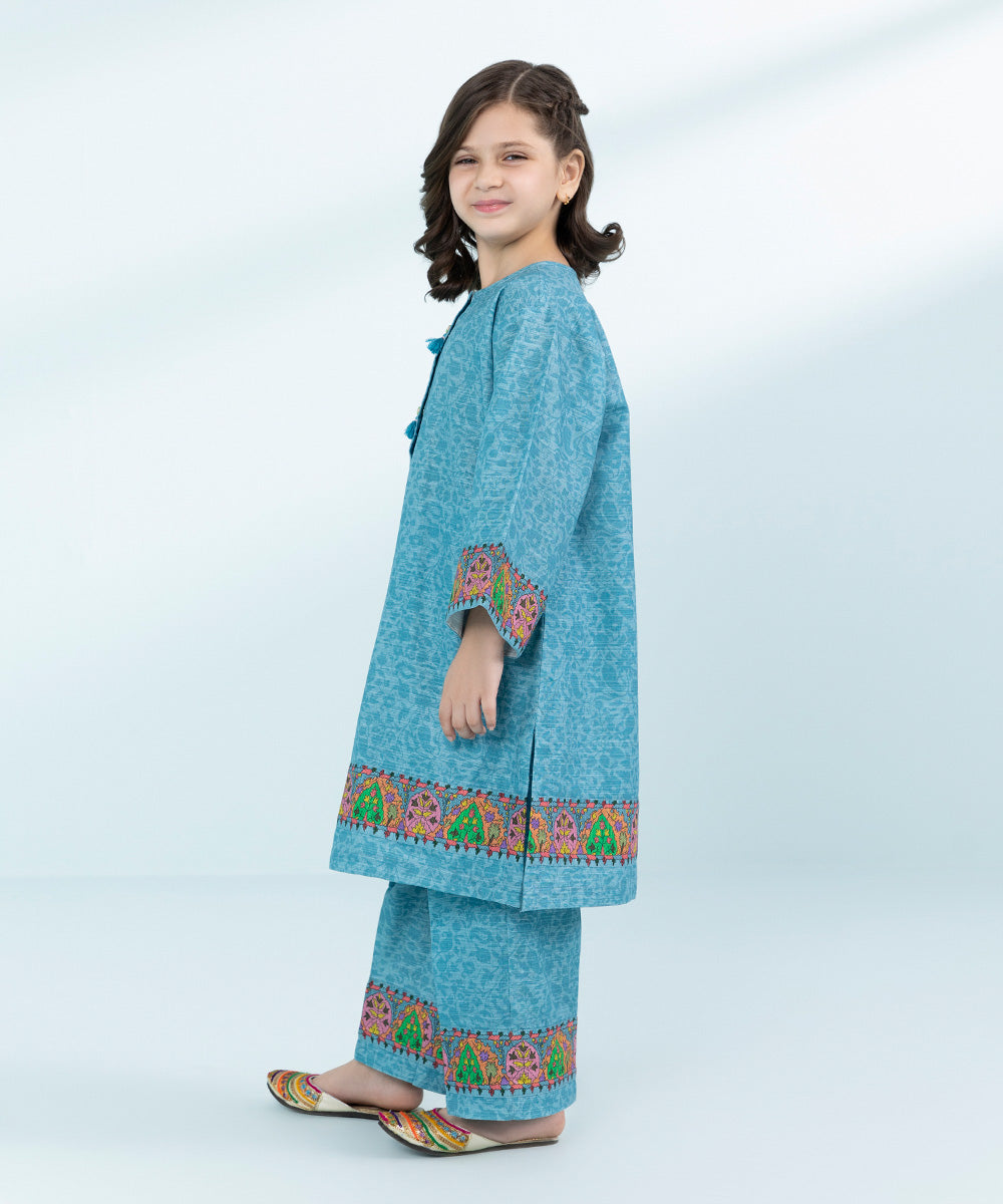 Kid Girls Ice Blue 2 Piece- Printed Multi Neps Dress