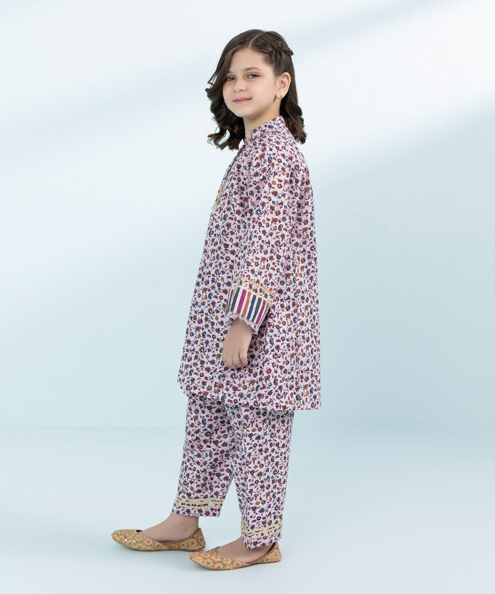 Kid Girls Lilac 2 Piece- Printed Khaddar Suit