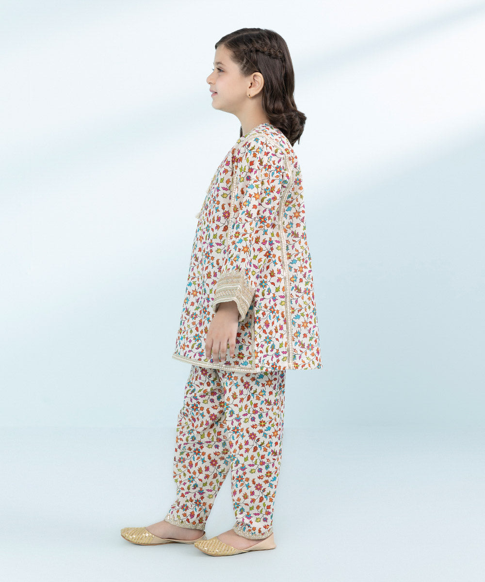 Kid Girls Multicoloured 2 Piece- Embroidered Khaddar Suit