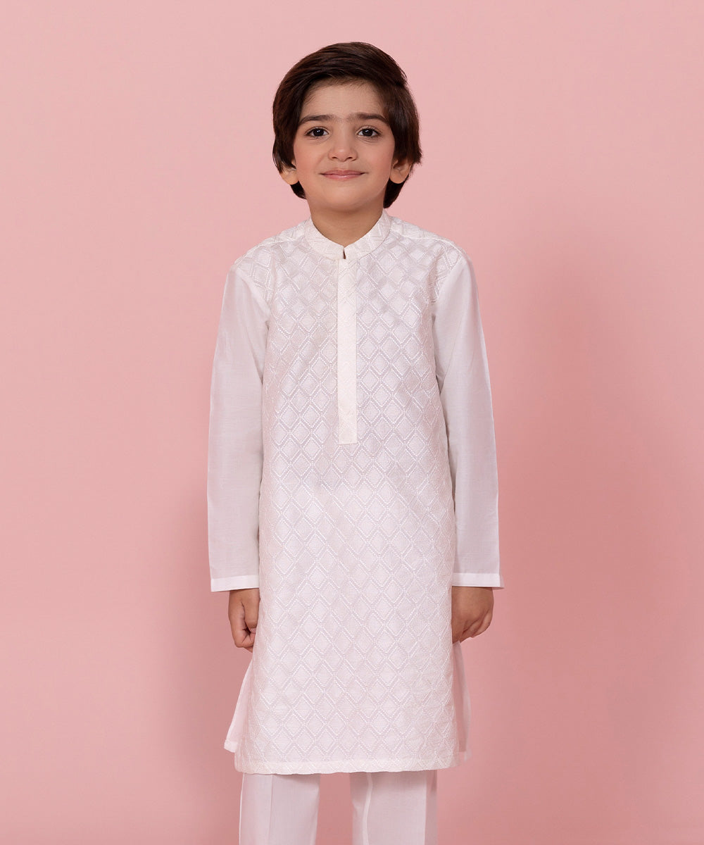 2 Piece White Embroidered Fine Cotton Suit