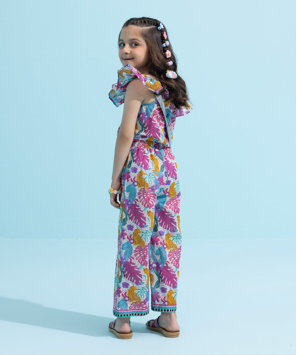 Kids East Girls Casual Multi Colored Printed Glitter Jumpsuit
