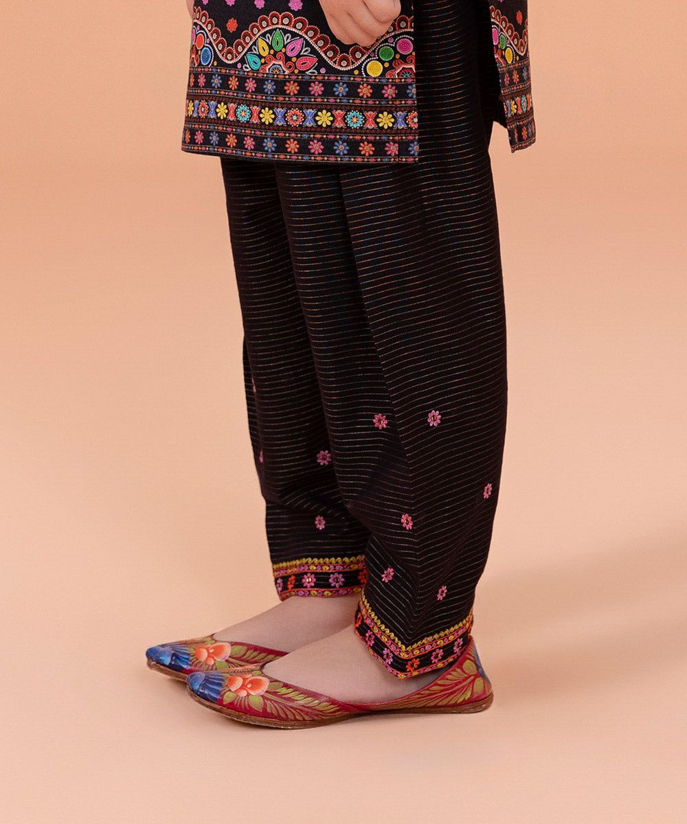 Girls Dyed Black Embroidered Zari Khaddar Trouser