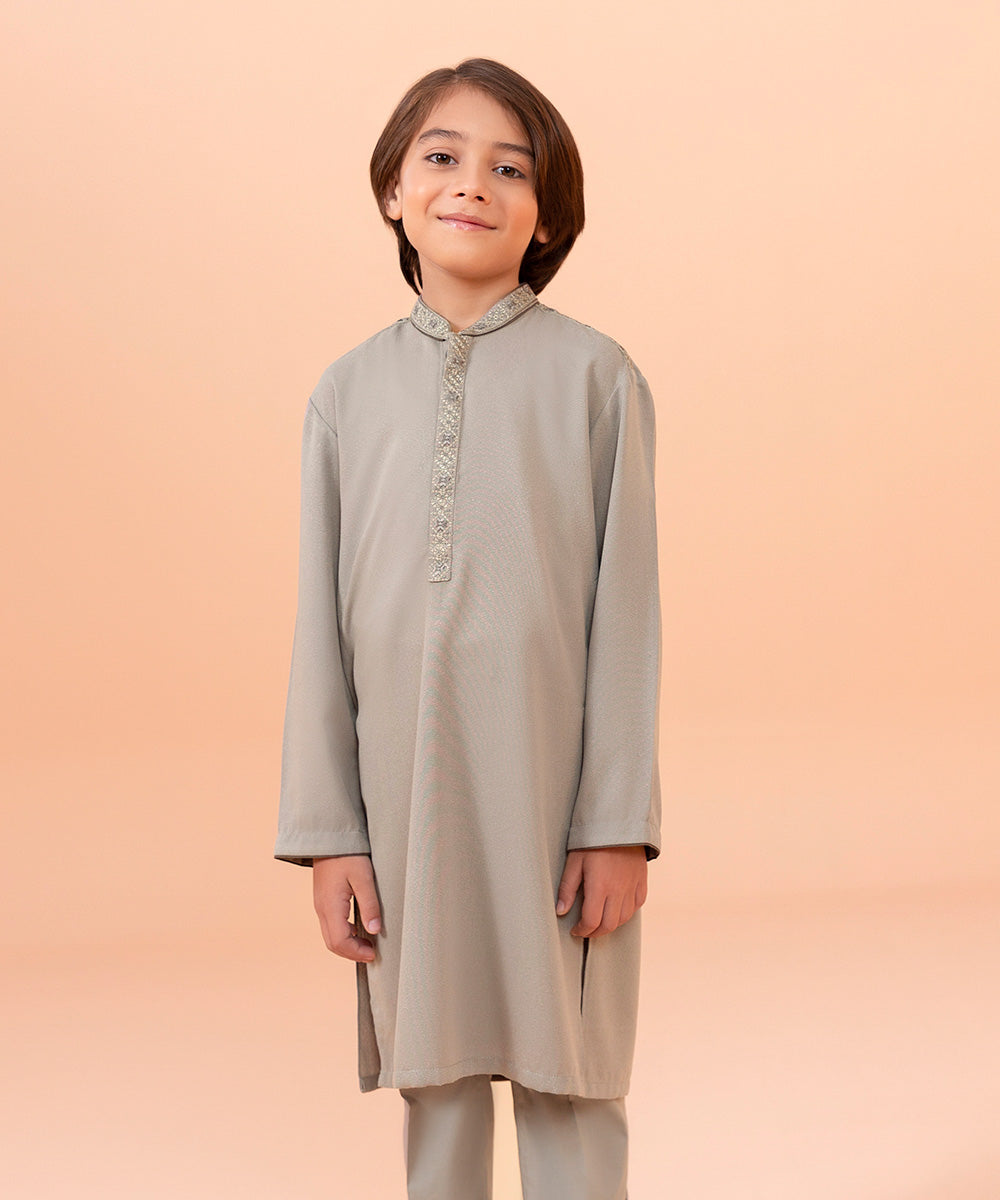 Boys Dyed Gray 2 PC Embroidered Ayudia Suit