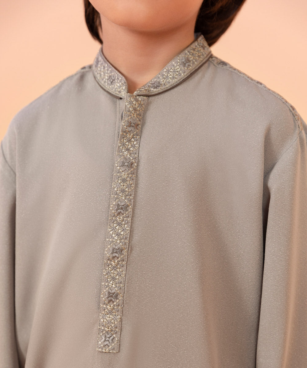 Boys Dyed Gray 2 PC Embroidered Ayudia Suit