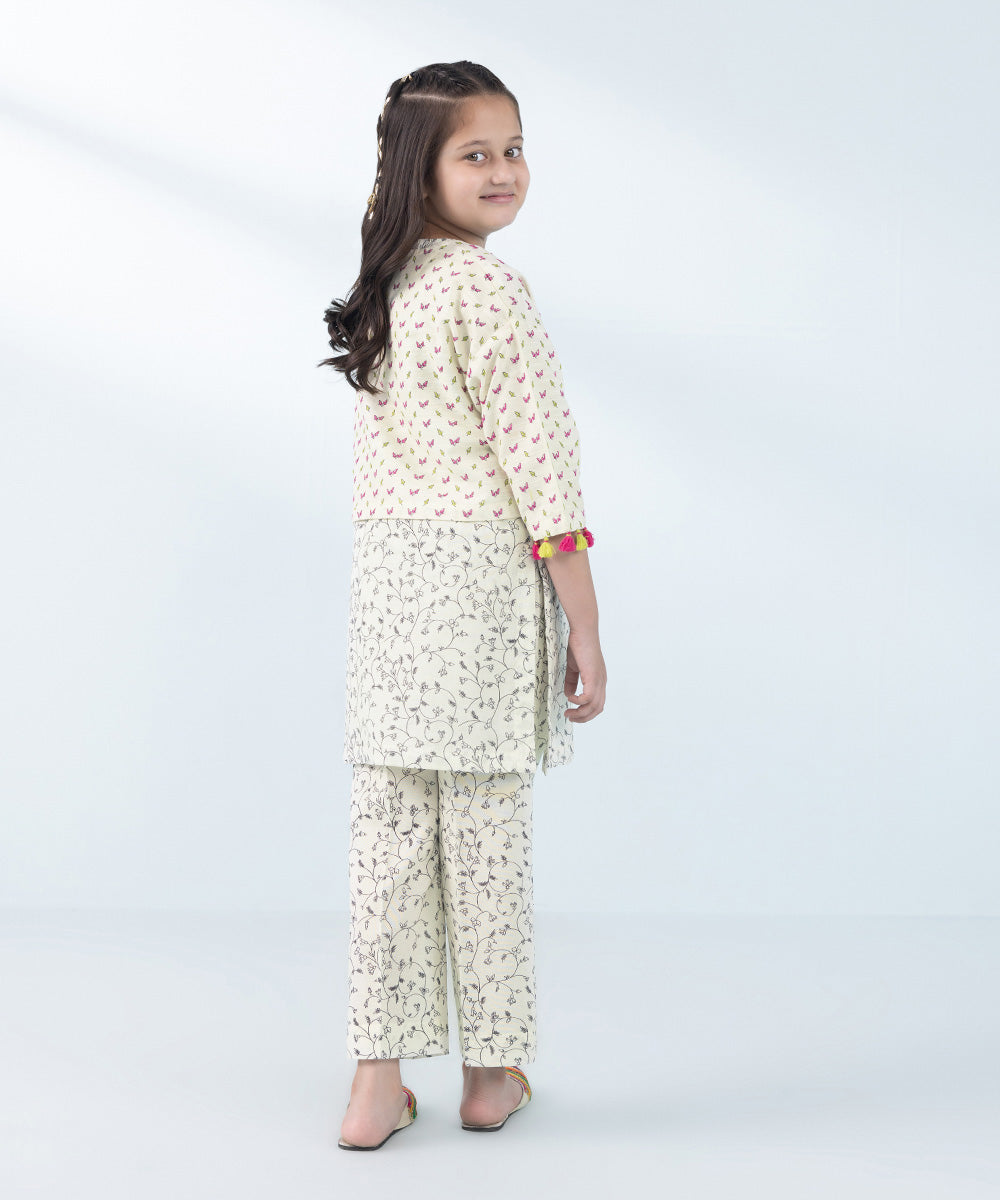 Kids East Girl's Off-White 3 Piece Embroidered Khaddar Suit