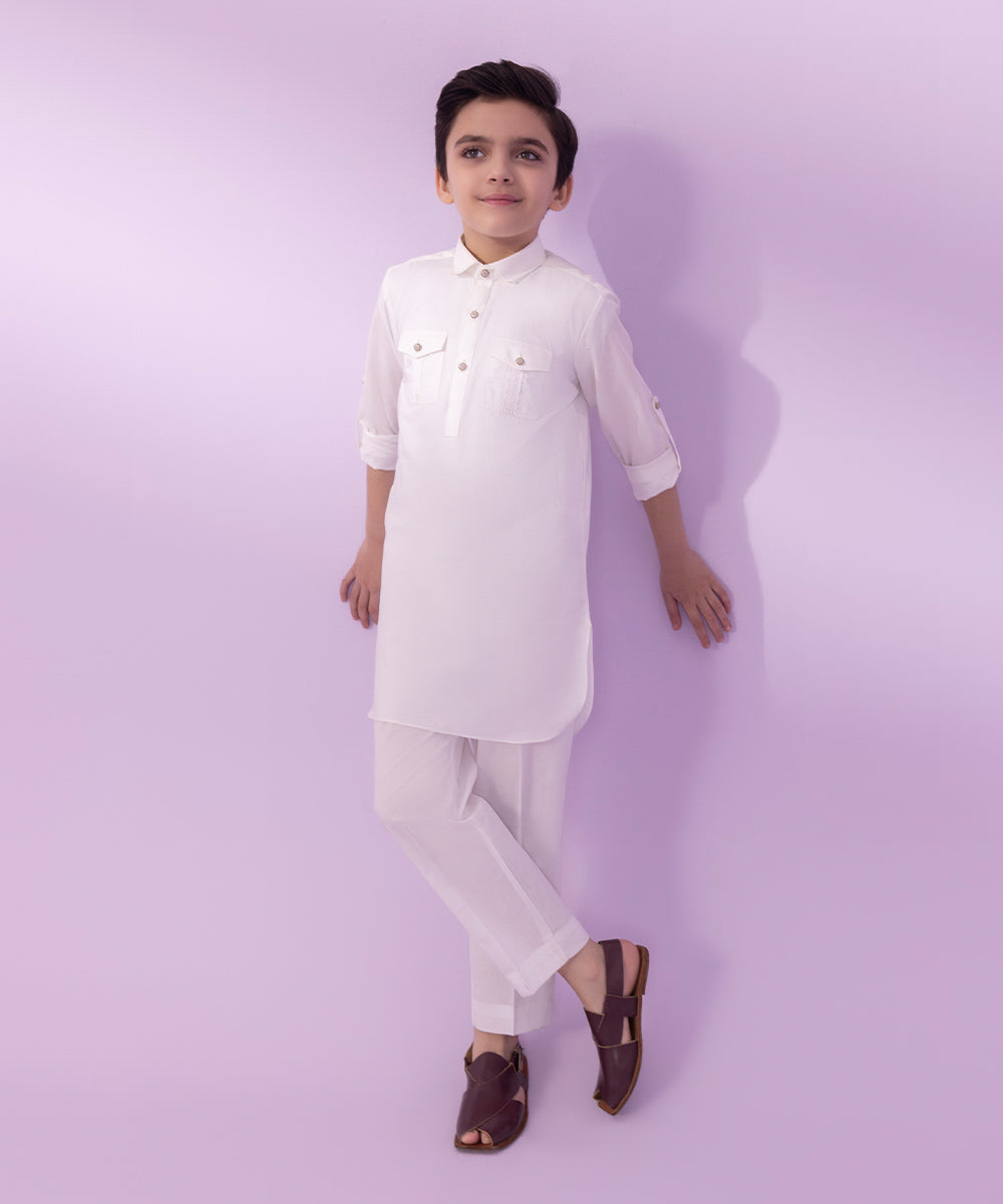Boys White Dyed Cambric Suit
