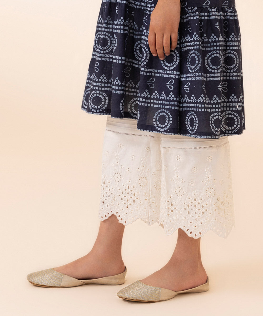 Girls White Embroidered Cambric Culottes