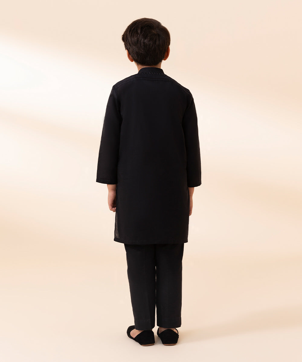 Boys Black 2 PC Embroidered Cambric Suit