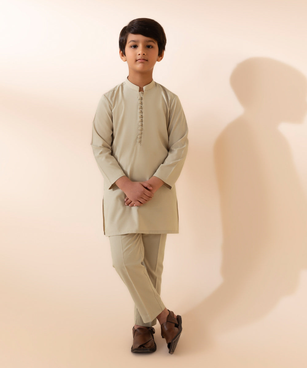 Boys Off White 2 PC Dyed Poly Viscose Suit
