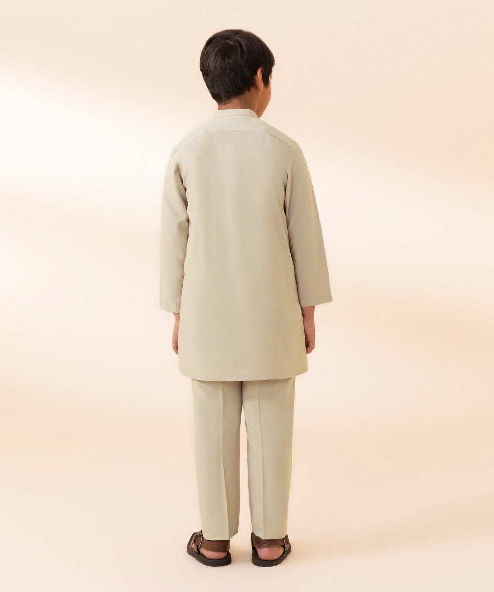 Boys Off White 2 PC Dyed Poly Viscose Suit