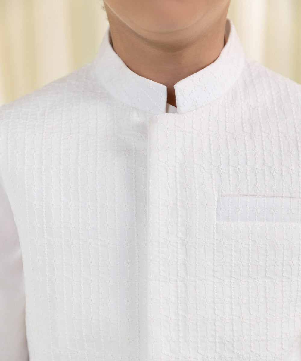 Boys White Embroidered Cambric Waistcoat
