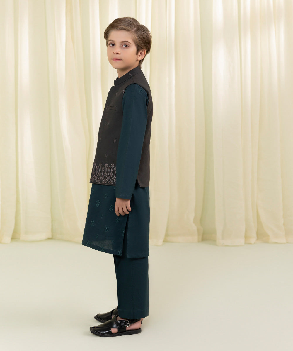 Boys Grey Embroidered Jacquard Waistcoat