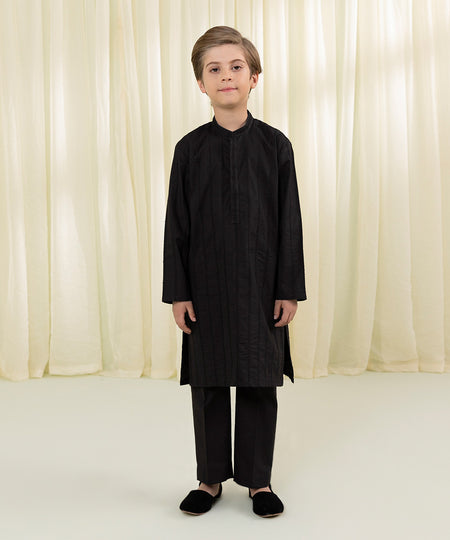 Boys Black Embroidered Cotton Suit