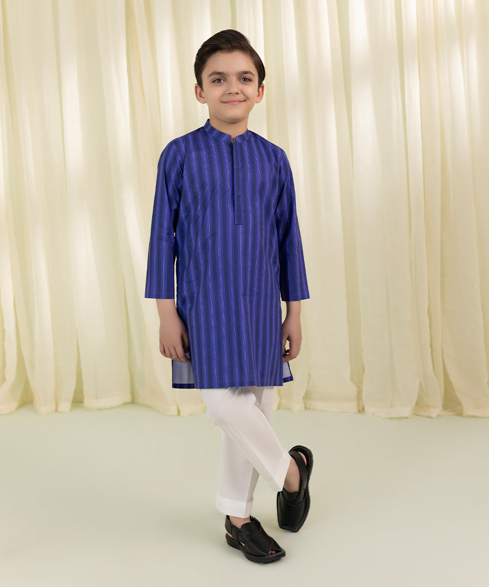 Boys Blue Printed Cambric Suit