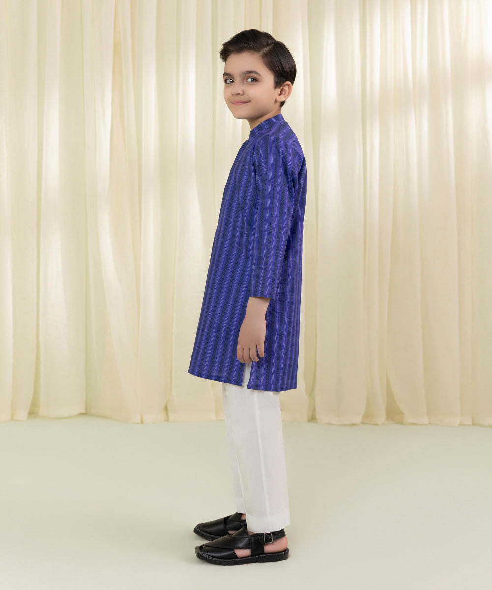 Boys Blue Printed Cambric Suit