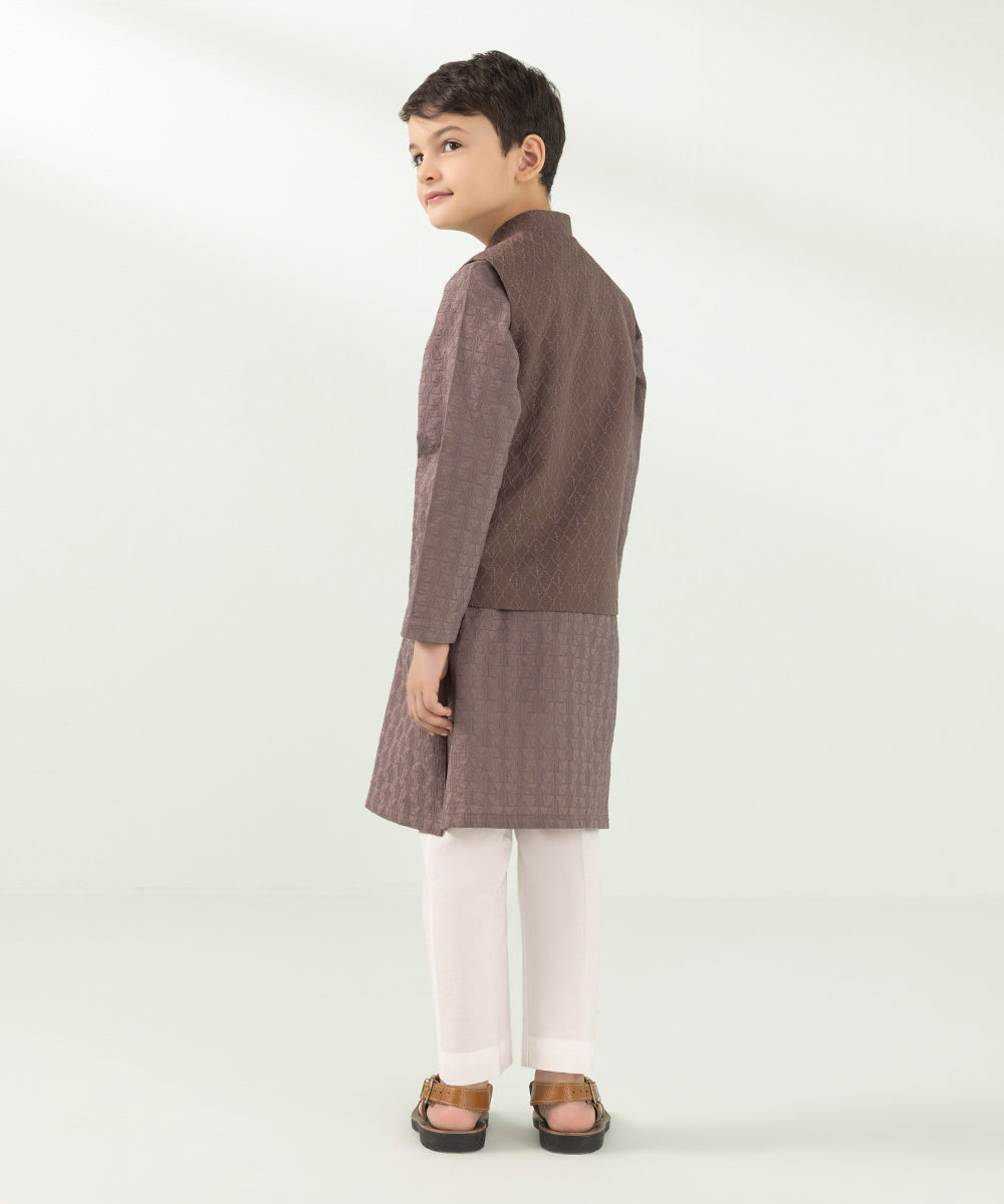 Kids East Boys Brown Embroidered Cambric Waistcoat