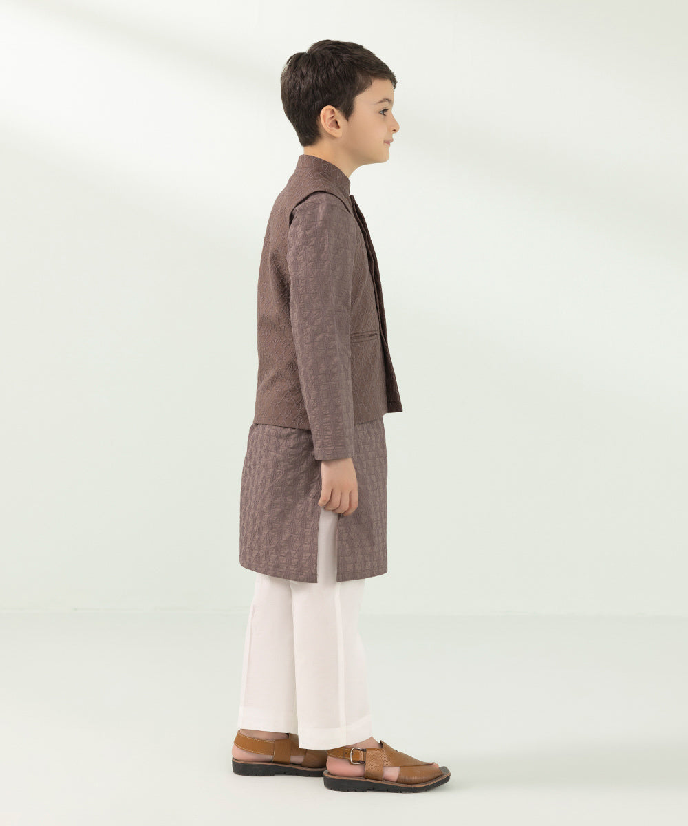 Kids East Boys Brown Embroidered Cambric Waistcoat