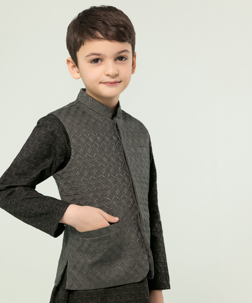 Kids East Boys Grey Embroidered Cambric Waistcoat