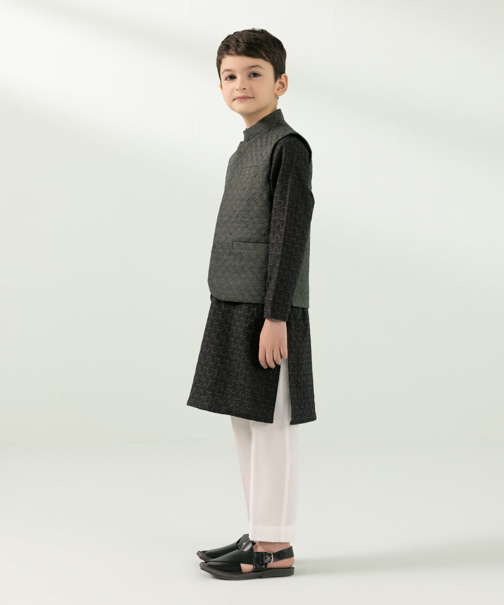 Kids East Boys Grey Embroidered Cambric Waistcoat