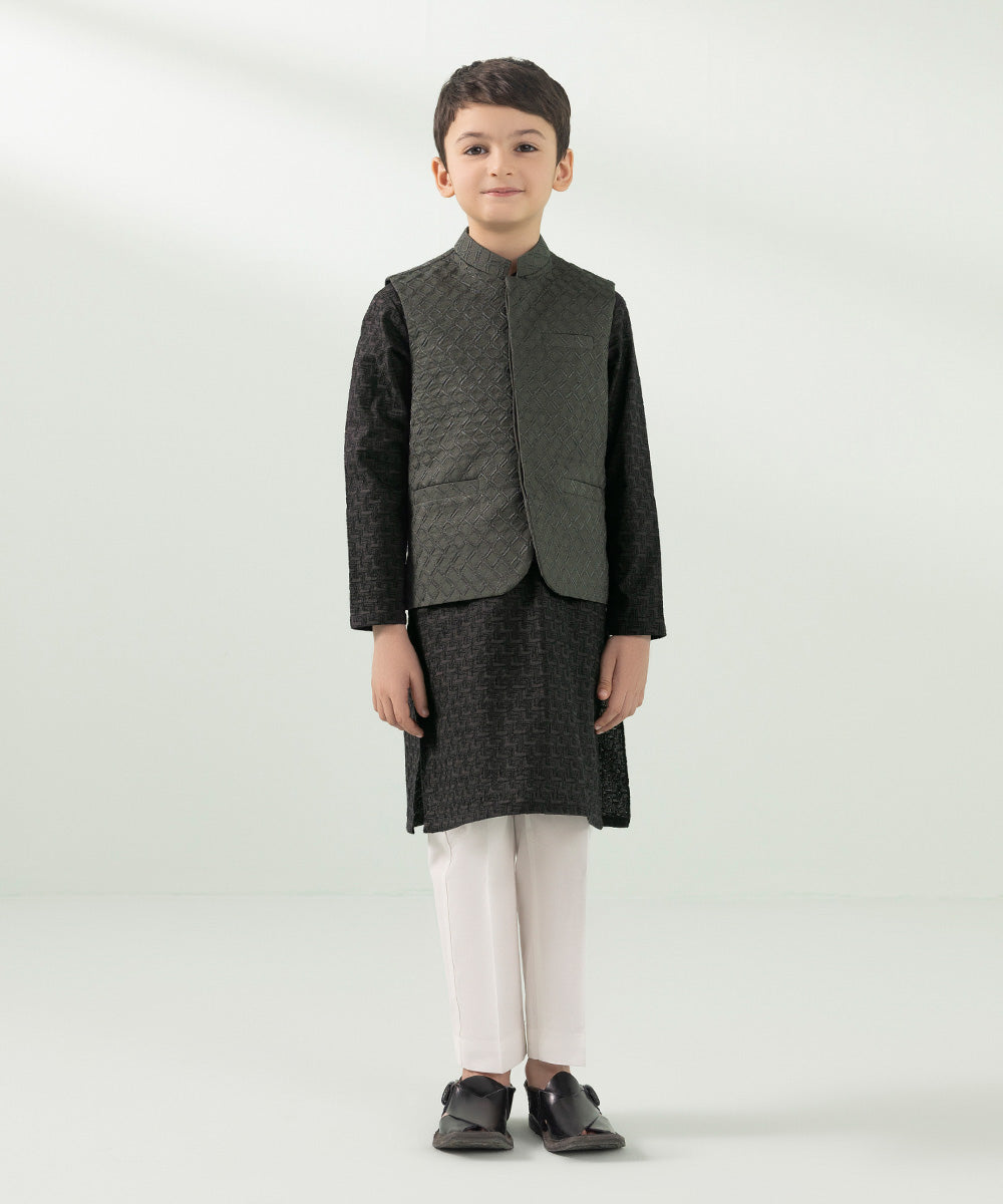 Kids East Boys Grey Embroidered Cambric Waistcoat