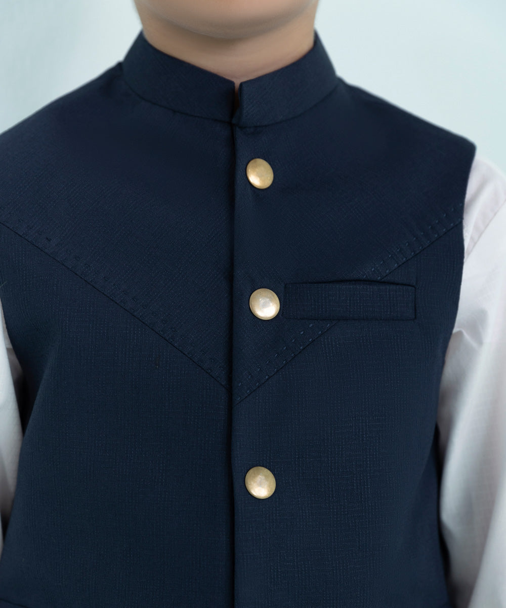 Kids East Boys Blue Jacquard Waistcoat