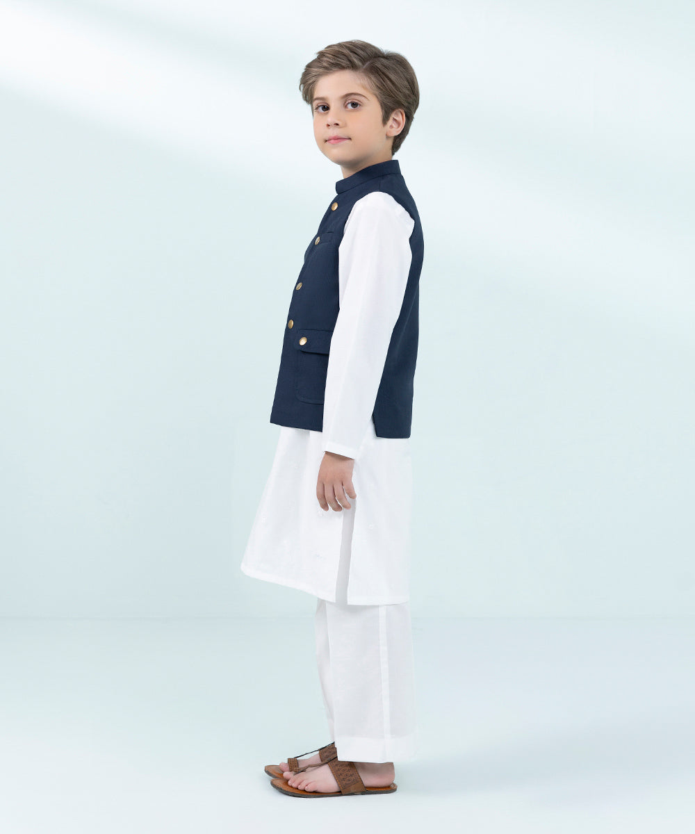 Kids East Boys Blue Jacquard Waistcoat