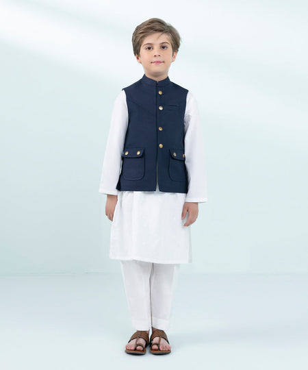 Kids East Boys Blue Jacquard Waistcoat