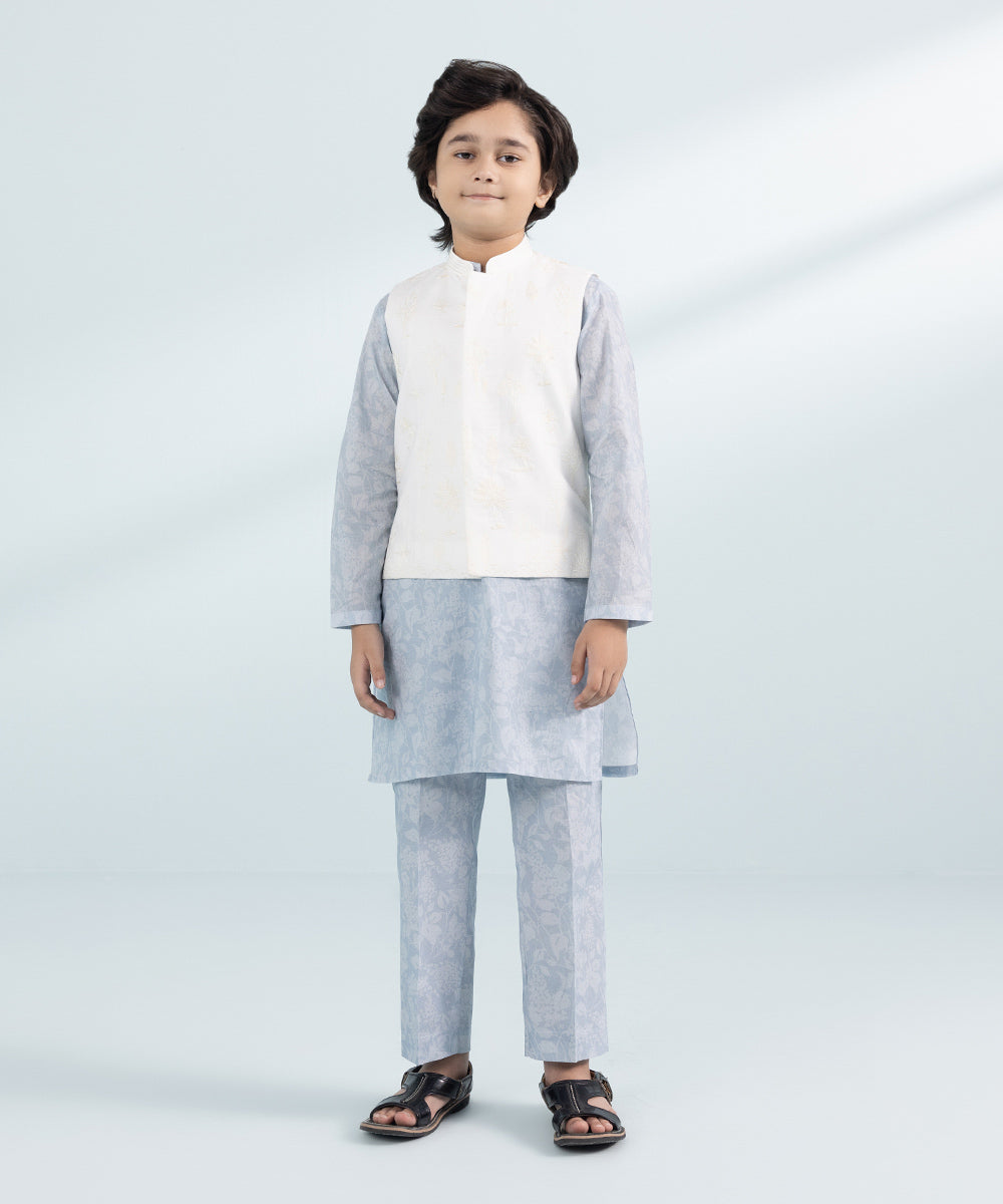 Kids East Boys White Embroidered Cambric Waistcoat