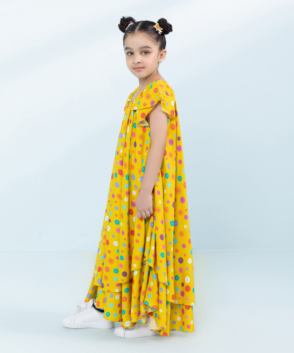 Kids East Girls Yellow Printed Arabic Lawn Dress