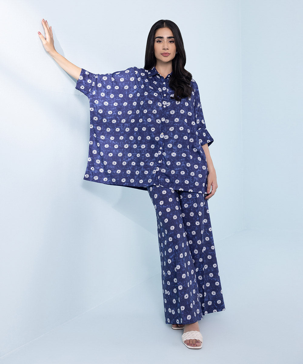 Women's Blue 2 Piece Printed Arabic Lawn Suit