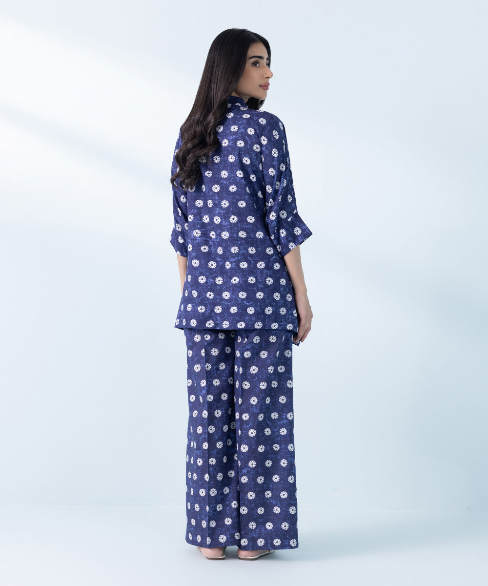 Women's Blue 2 Piece Printed Arabic Lawn Suit