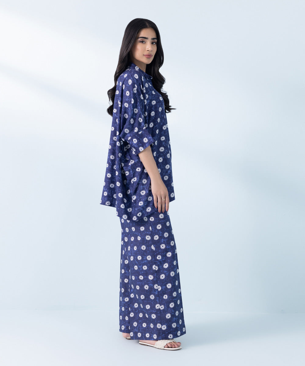 Women's Blue 2 Piece Printed Arabic Lawn Suit