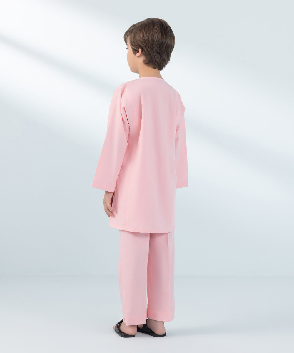 Kids East Boys Pink Embroidered Wash & Wear Suit