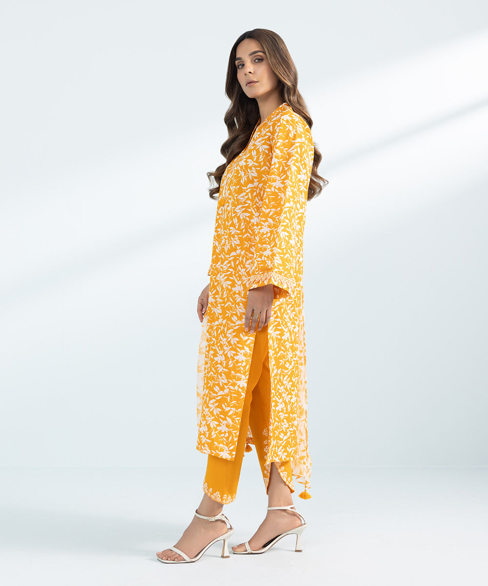 Women's Pret Slub Lawn Printed Embroidered Orange 3 Piece Suit