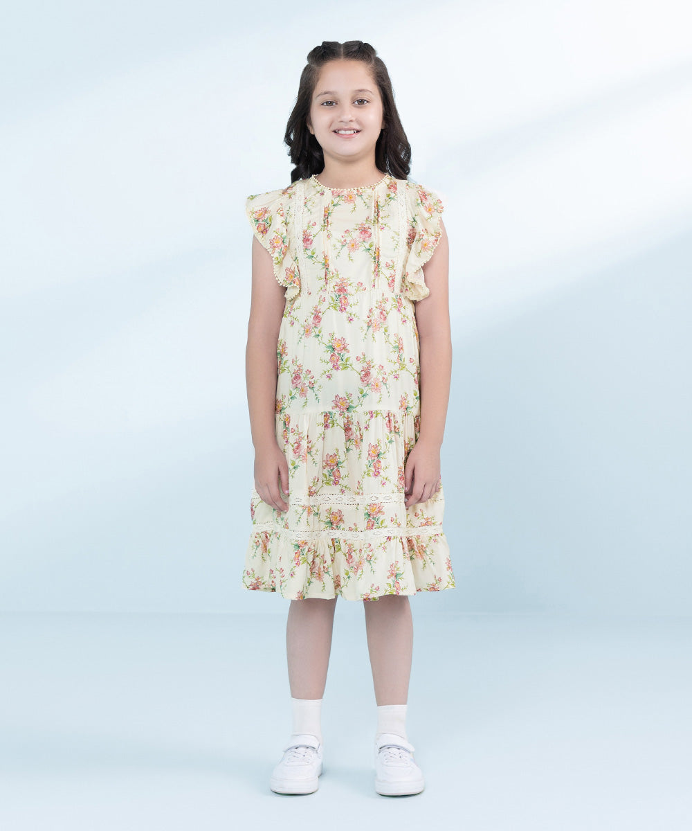 Kids Off-White 1 Piece Printed Arabic Lawn Dress