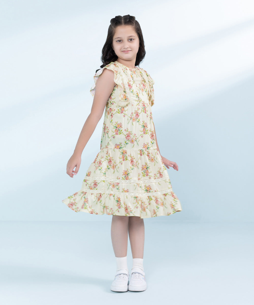 Kids Off-White 1 Piece Printed Arabic Lawn Dress