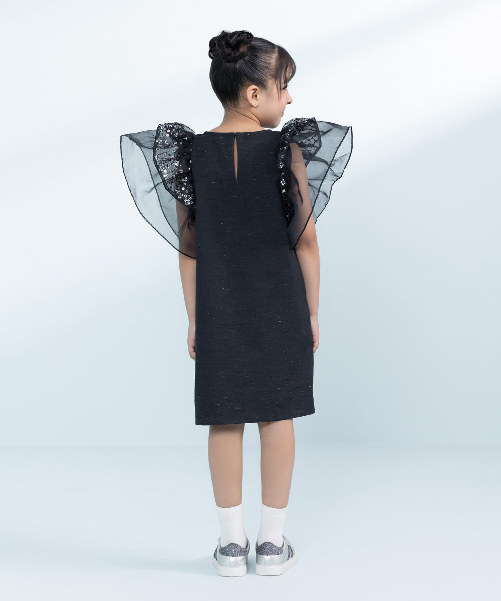 Kids Black 1 Piece Dyed Multi Neps Dress