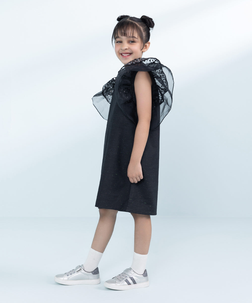 Kids Black 1 Piece Dyed Multi Neps Dress