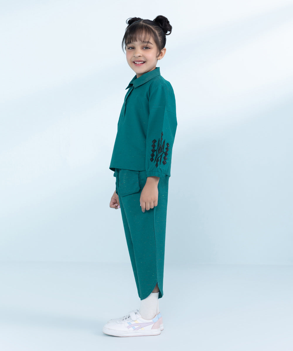 Kids Navy Blue 2 Piece Embroidered Multi Neps Suit