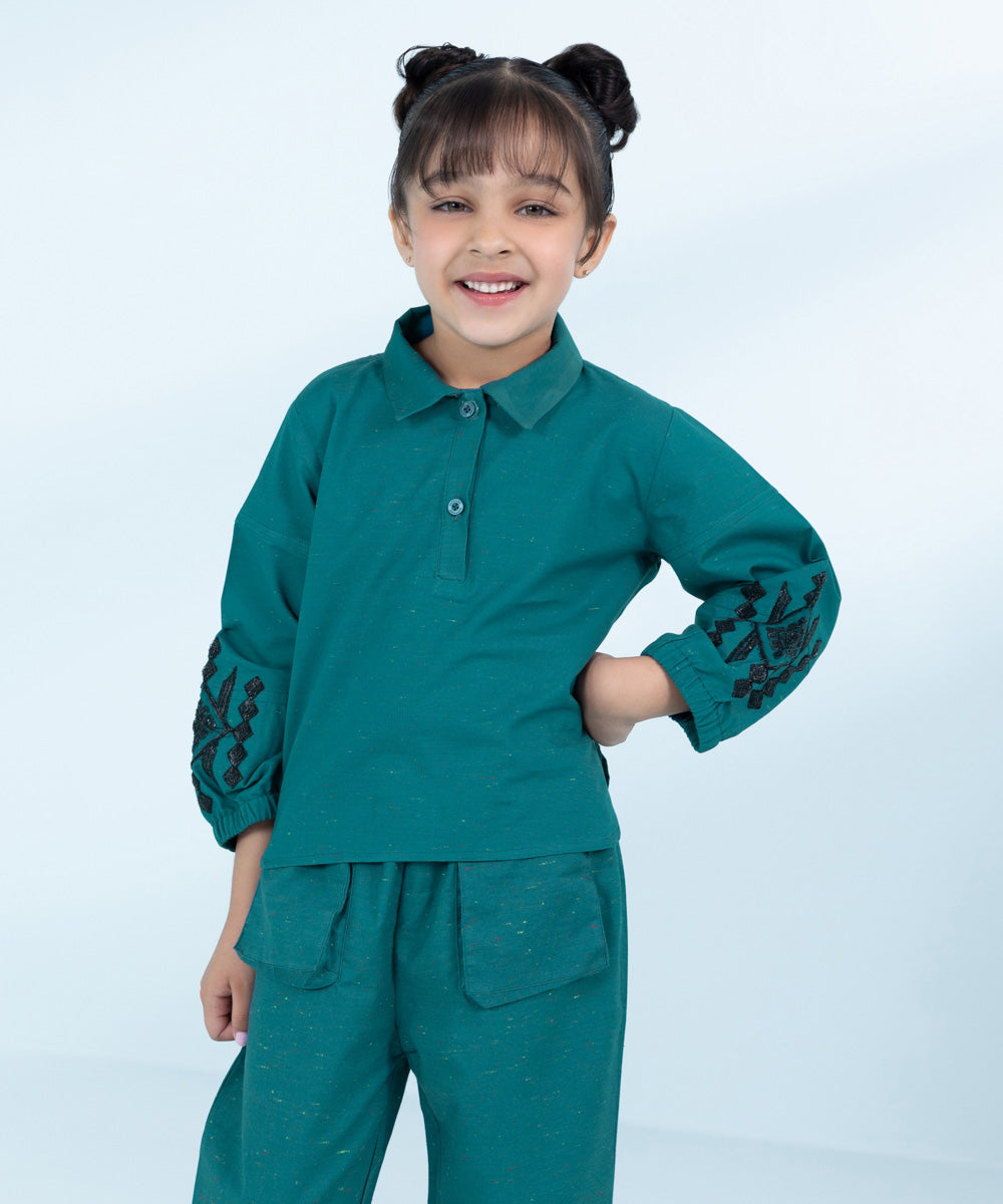 Kids Navy Blue 2 Piece Embroidered Multi Neps Suit