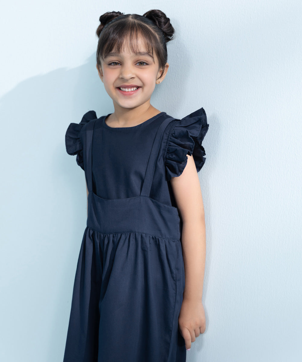 Kids Blue 2 Piece Embroidered Cotton Satin Suit