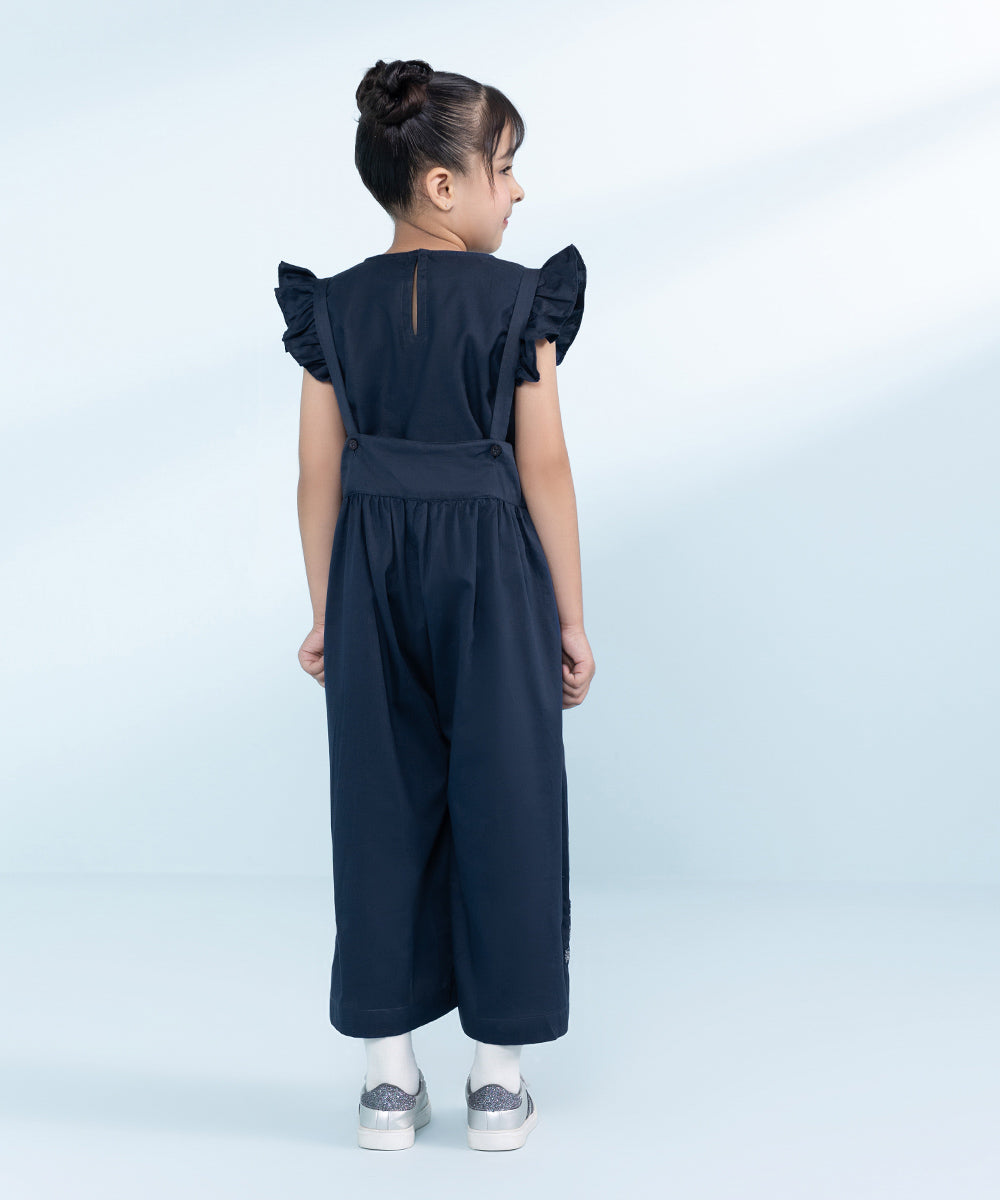 Kids Blue 2 Piece Embroidered Cotton Satin Suit