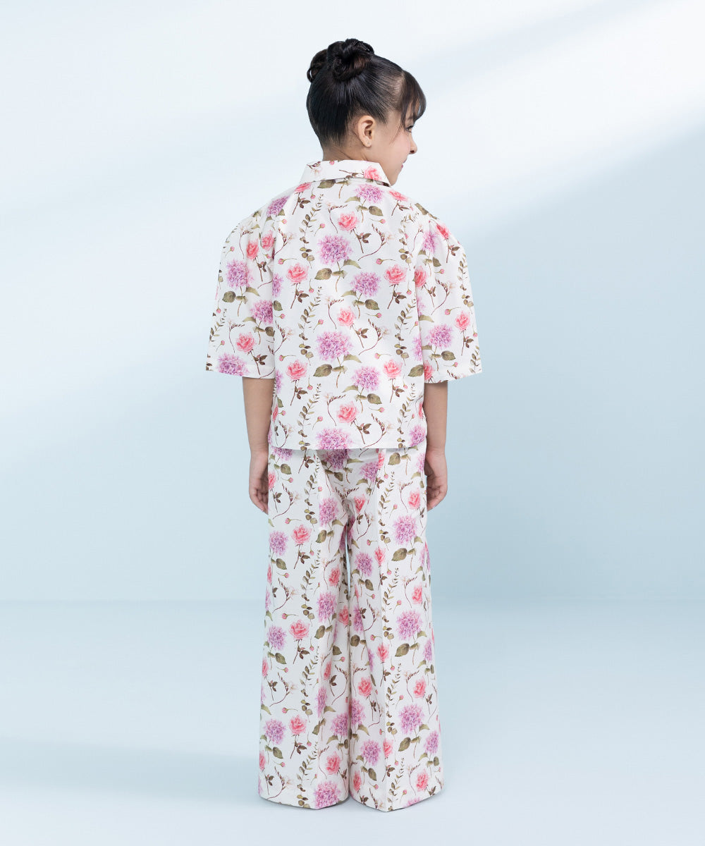 Kids White 2 Piece Printed Poplin Suit